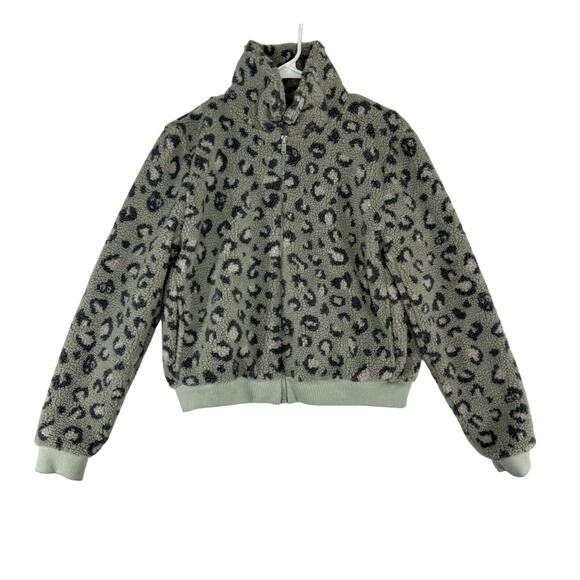 NWT Beyond Yoga Jacket Womens Gray Cheetah print Sherpa Zip Up Collared size M - Picture 1 of 6